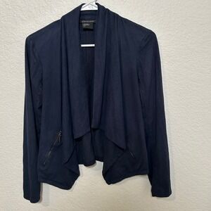 A/X Armani Exchange Navy Blue Drape Front Cardigan Jacket Faux Suede Size Small